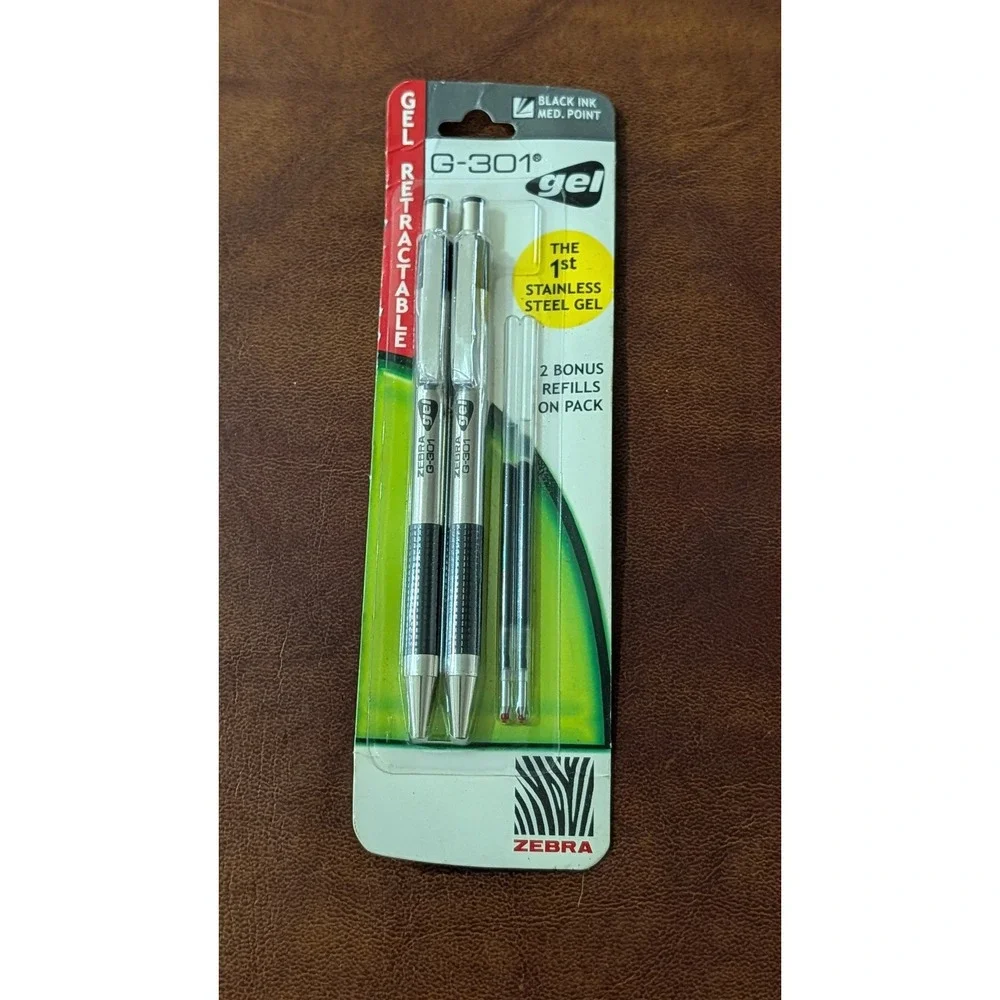 Zebra G-301 Gel Retractable Pens Black Ink Medium 0.7mm 2 Count with 2 Refills
